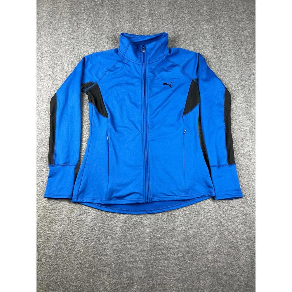 Puma Women's Blue and Black Full-Zip Active Jacket Size Medium